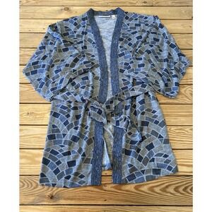 NEW The Muses Lounge Tie Waist Cardigan Size Medium Women’s Blue Printed